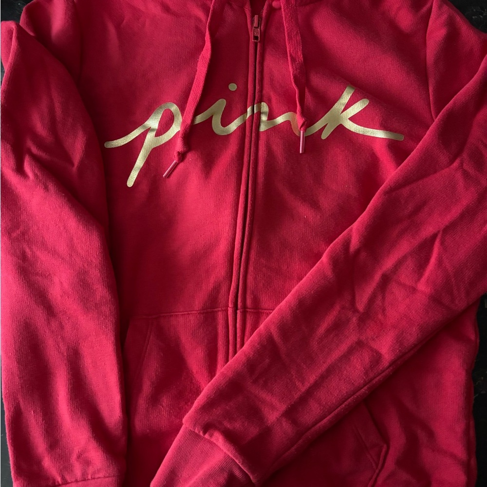 Red Hoodie with Pink Logo